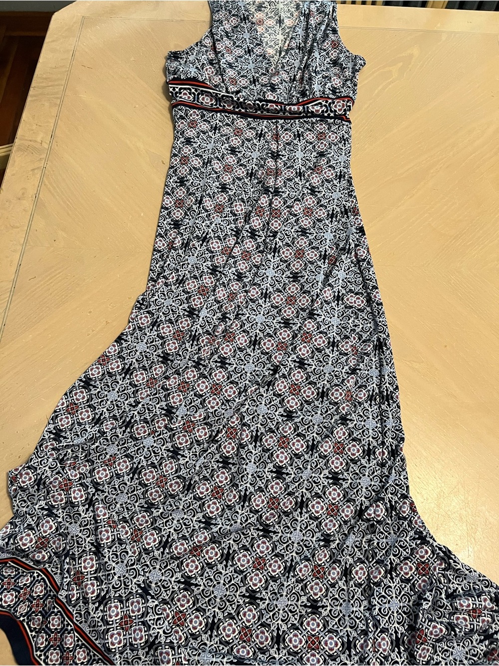 Max Studio Blue White Red Patterned Top